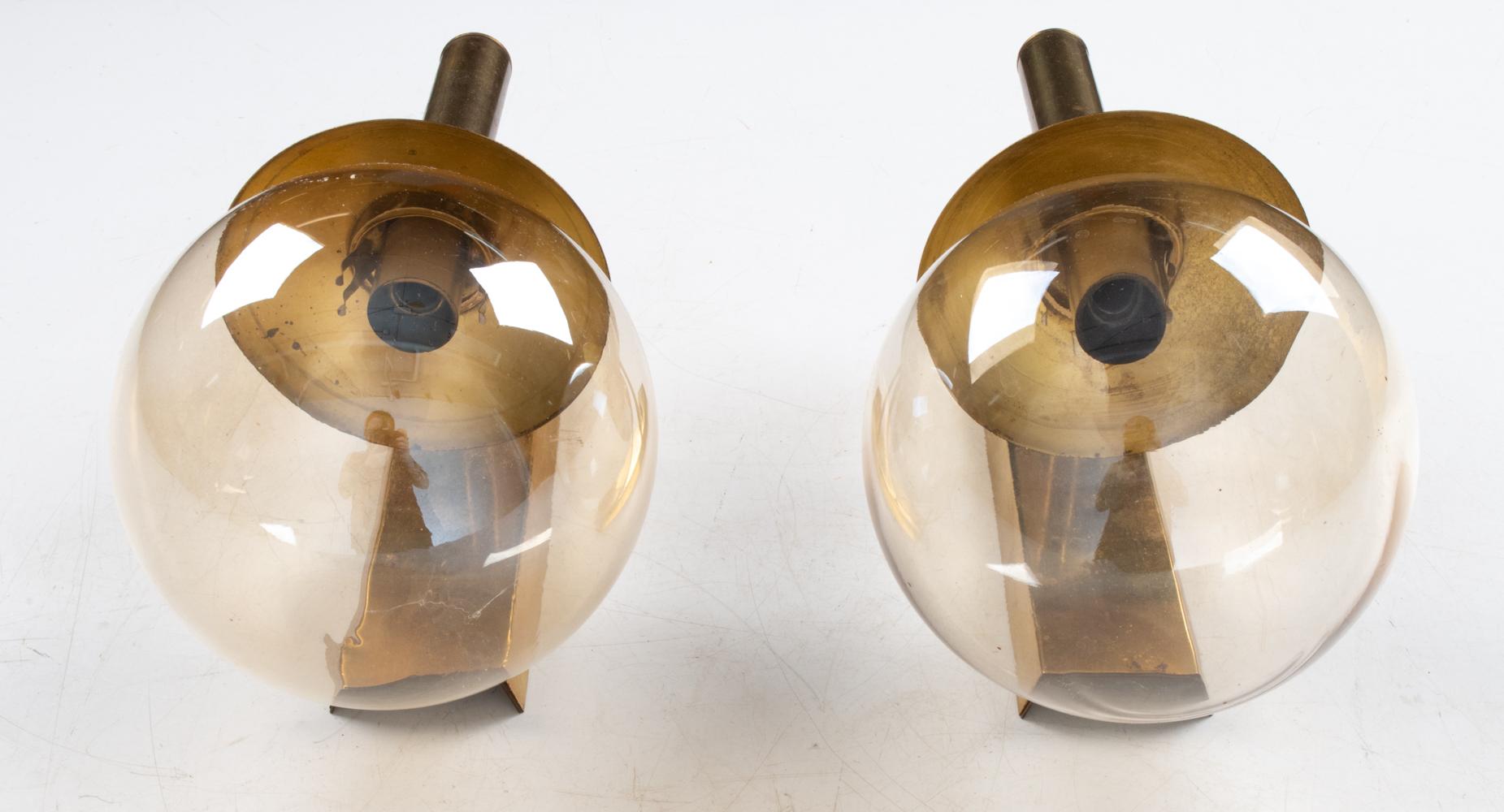Danish Pair of Sv. Mejlstrøm for Mejlstrøm Belysning Brass & Glass Sconces, c. 1960's For Sale