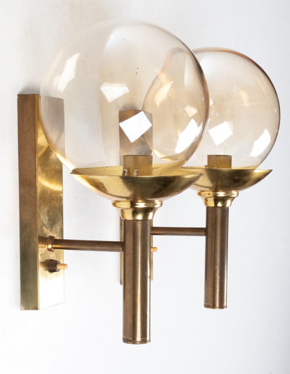 Pair of Sv. Mejlstrøm for Mejlstrøm Belysning Brass & Glass Sconces, c. 1960's In Good Condition For Sale In Norwalk, CT
