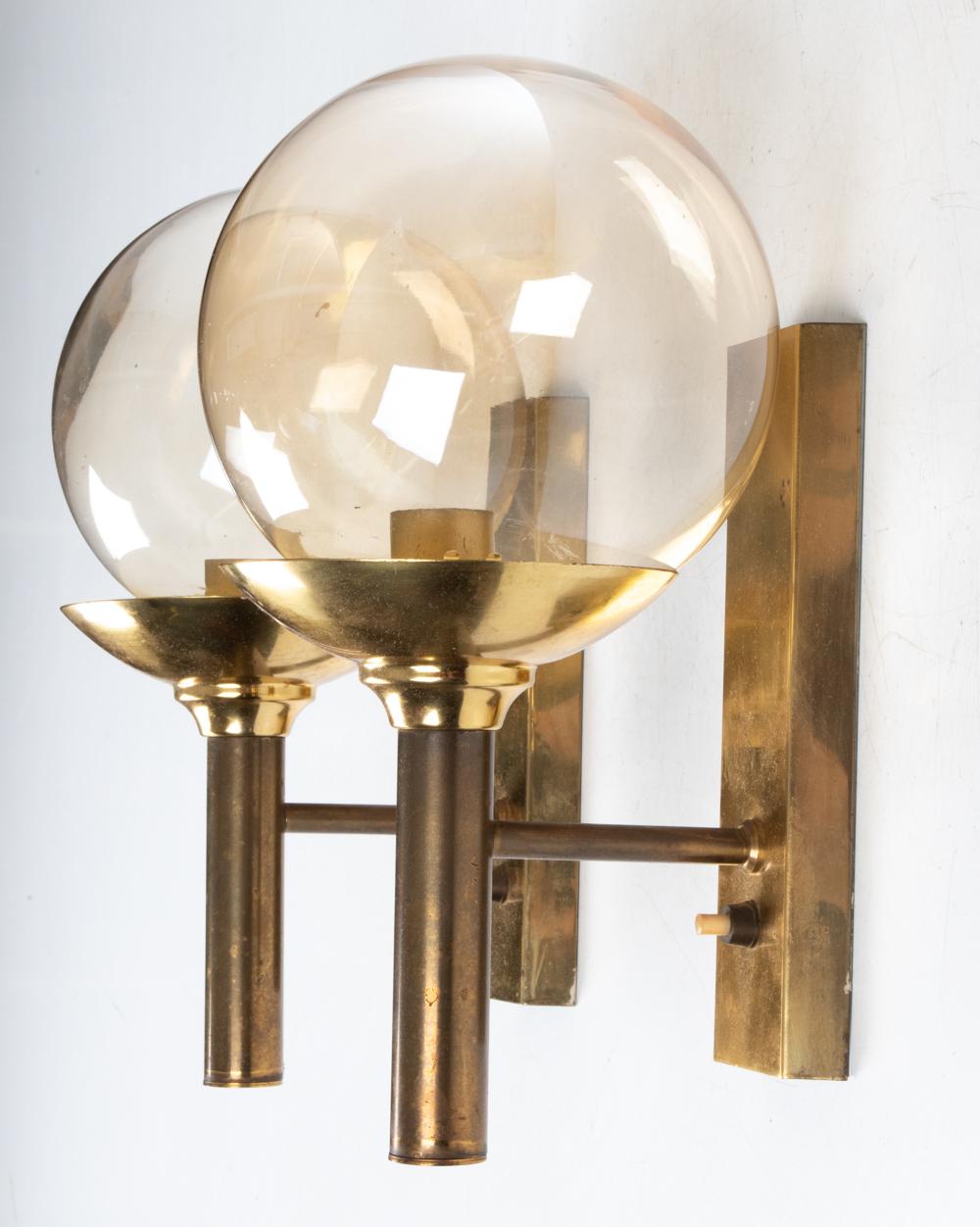 Mid-20th Century Pair of Sv. Mejlstrøm for Mejlstrøm Belysning Brass & Glass Sconces, c. 1960's For Sale