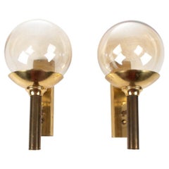 Vintage Pair of Sv. Mejlstrøm for Mejlstrøm Belysning Brass & Glass Sconces, c. 1960's