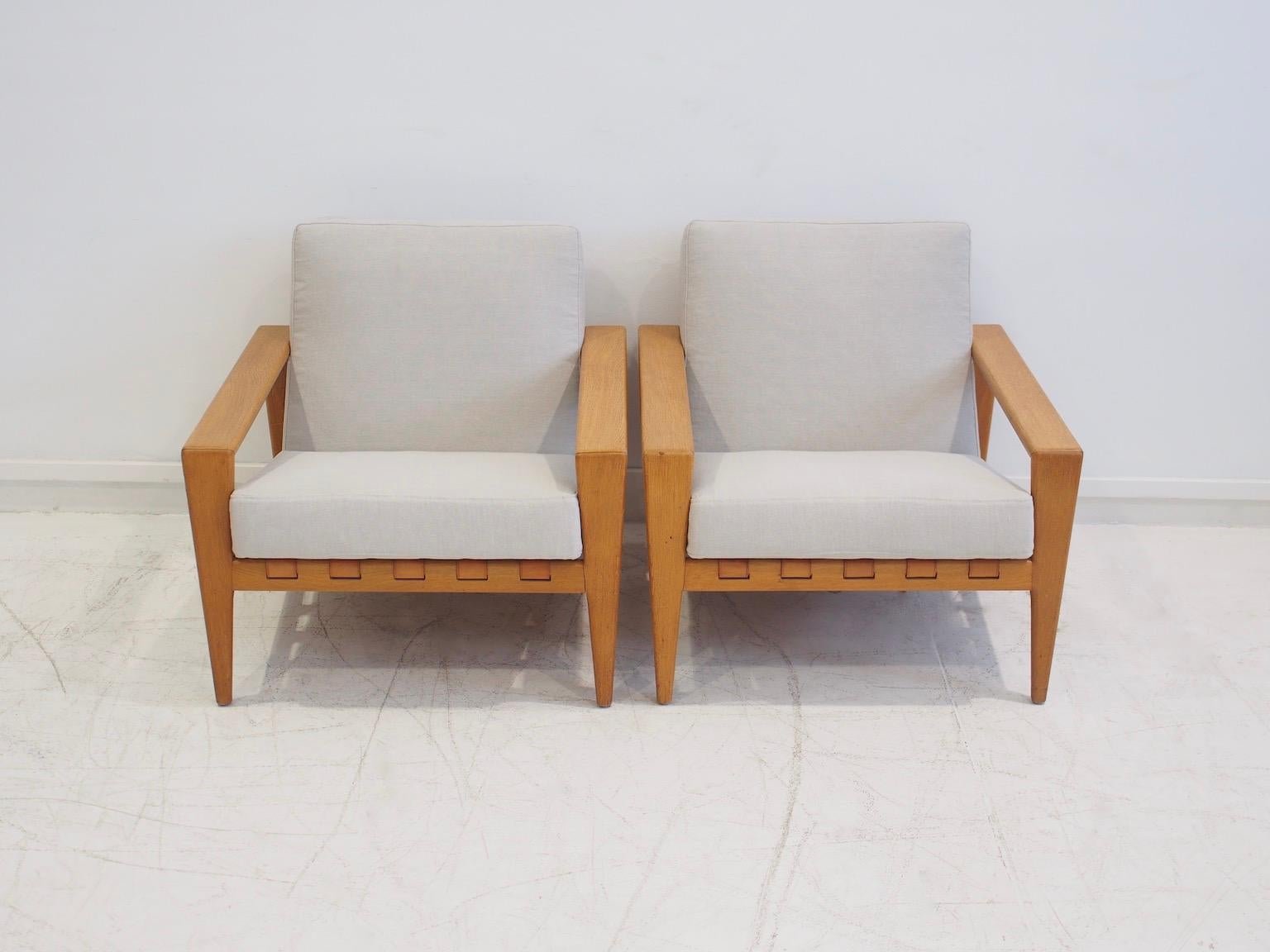 Scandinavian Modern Pair of Svante Skogh Oak and Fabric Bodö Armchairs