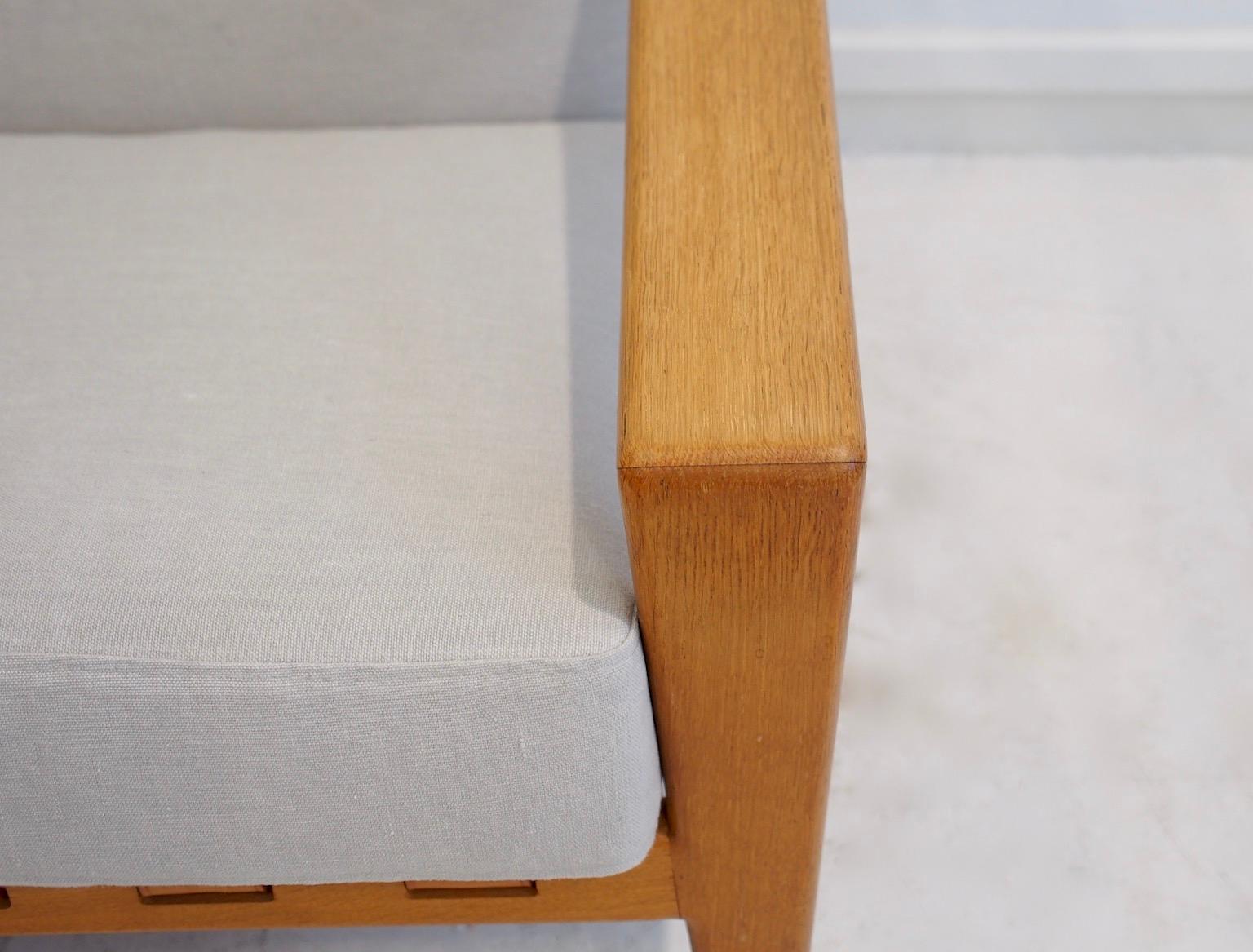 Leather Pair of Svante Skogh Oak and Fabric Bodö Armchairs