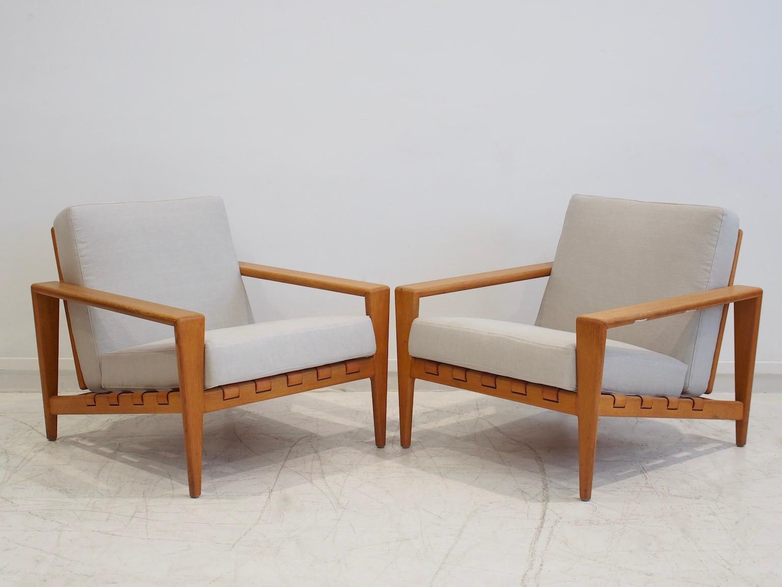 Pair of Svante Skogh Oak and Fabric Bodö Armchairs 1
