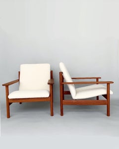 Pair of Sven Ivar Dysthe Teak & Bouclé Lounge Chairs 1001 Dokka Norway 1960s