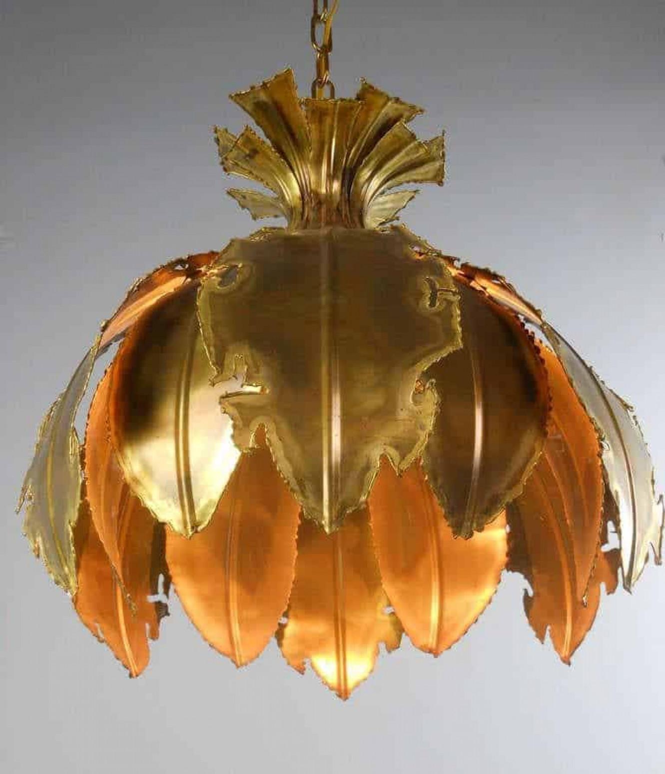 Pair of Svend Aage for Holm Sorensen Brutalist Acid Treated Brass Pendant Lamps In Good Condition For Sale In Rijssen, NL