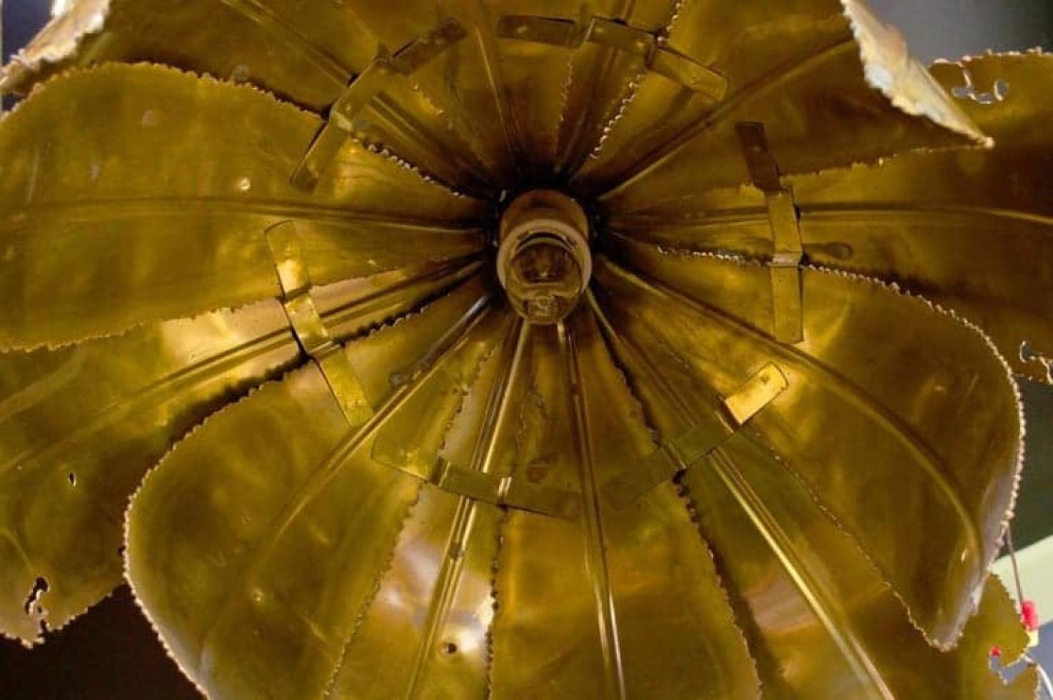 Pair of Svend Aage for Holm Sorensen Brutalist Acid Treated Brass Pendant Lamps For Sale 1