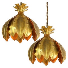 Paire de lampes à suspension en laiton traité à l'acide de style brutaliste Svend Aage pour Holm Sorensen