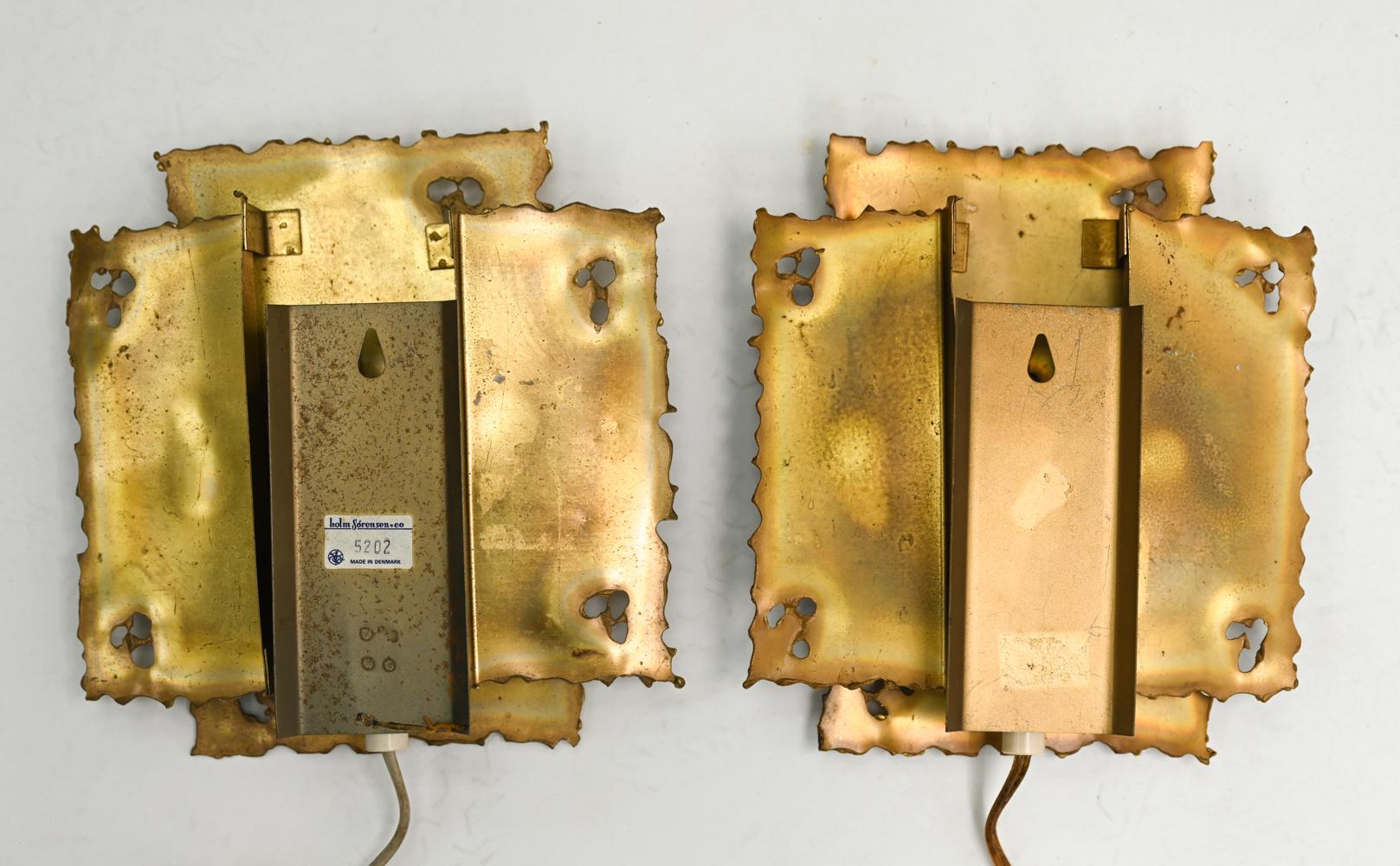 Pair of Svend Aage Holm Sorensen Torch Cut Brass Brutalist Sconces 3