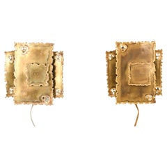 Pair of Svend Aage Holm Sorensen Torch Cut Brass Brutalist Sconces