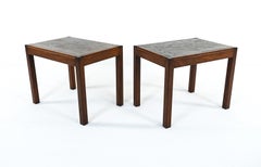 Pair of Svend Langkilde Mahogany & Slate End Tables, c. 1970's