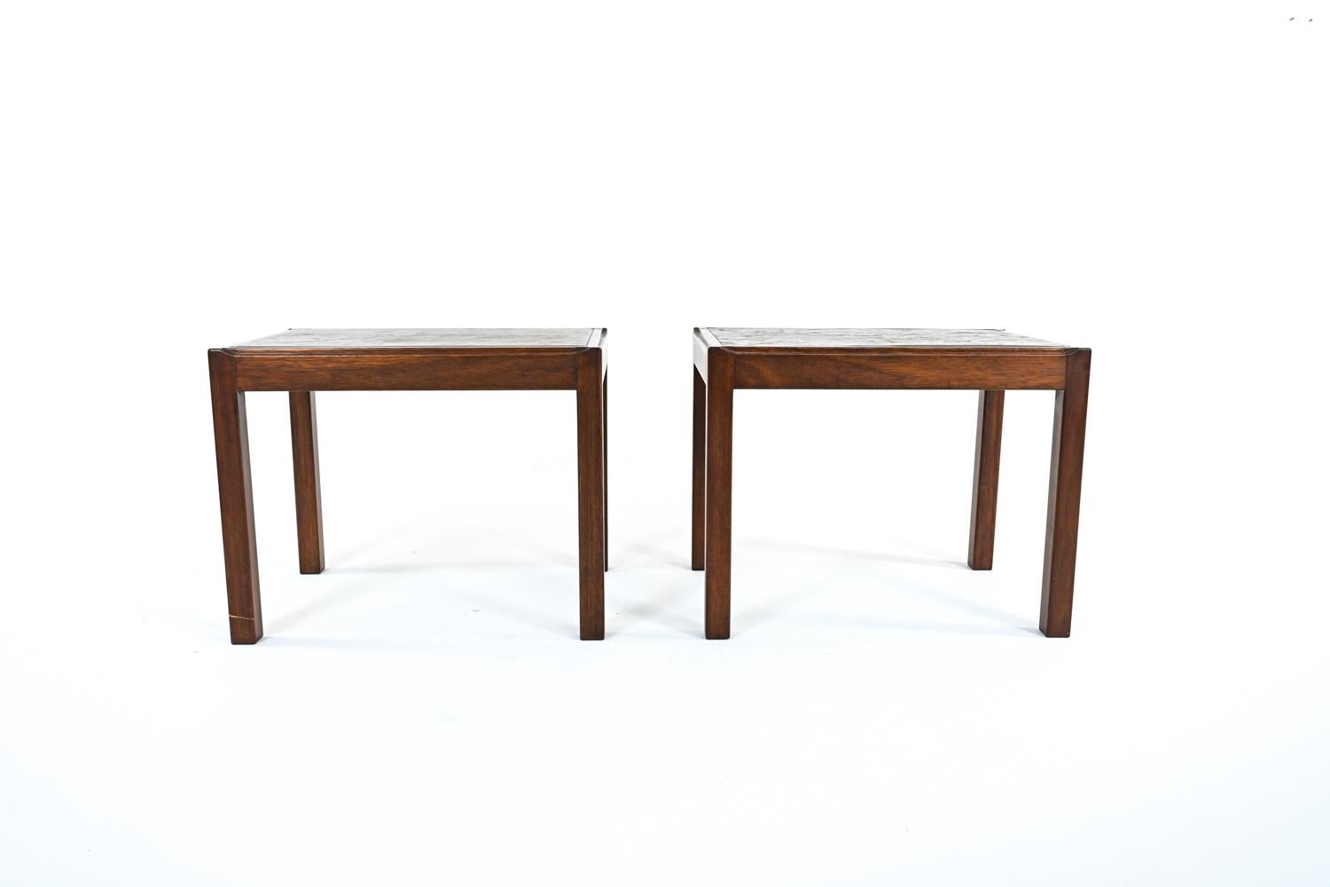 Danish Pair of Svend Langkilde Mahogany & Slate End Tables, c. 1970's