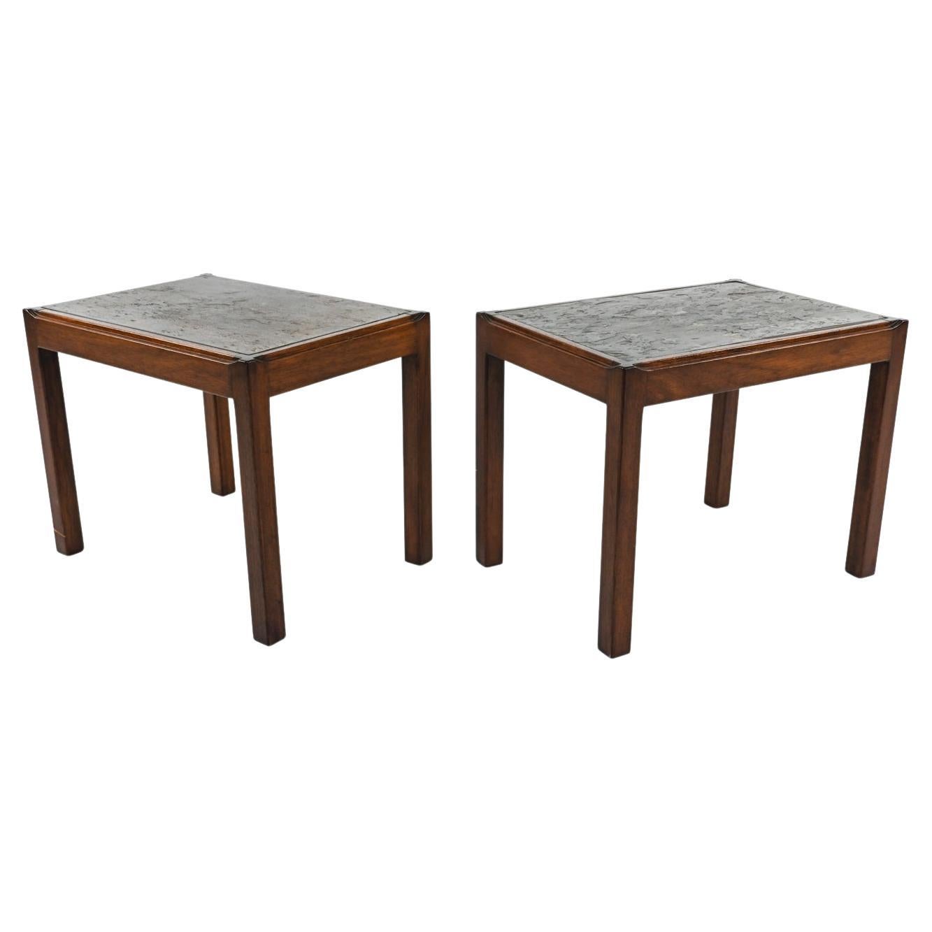 Pair of Svend Langkilde Mahogany & Slate End Tables, c. 1970's