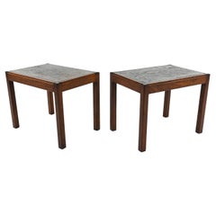 Pair of Svend Langkilde Mahogany & Slate End Tables, c. 1970's