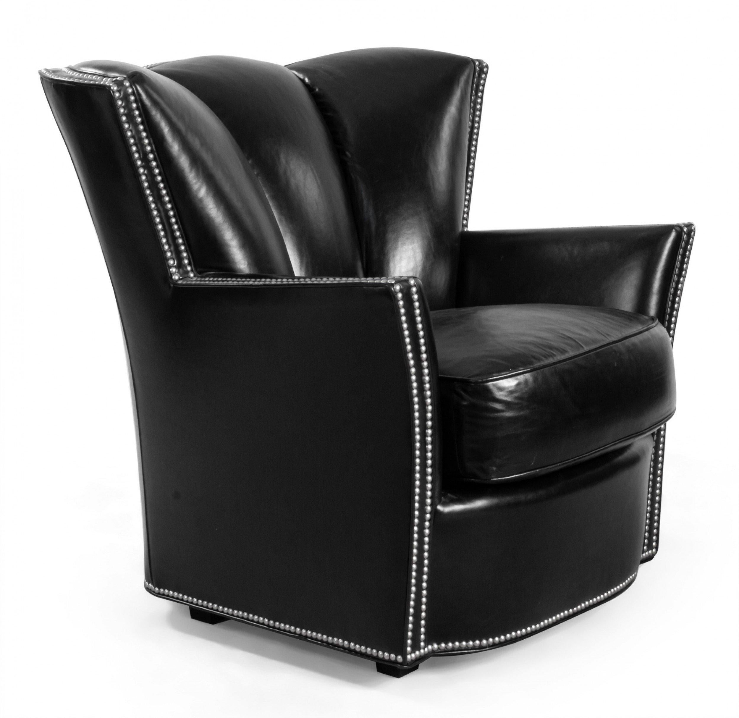 Ein Paar Swaim Contemporary Club Chairs aus schwarzem Leder (amerikanisch) im Angebot
