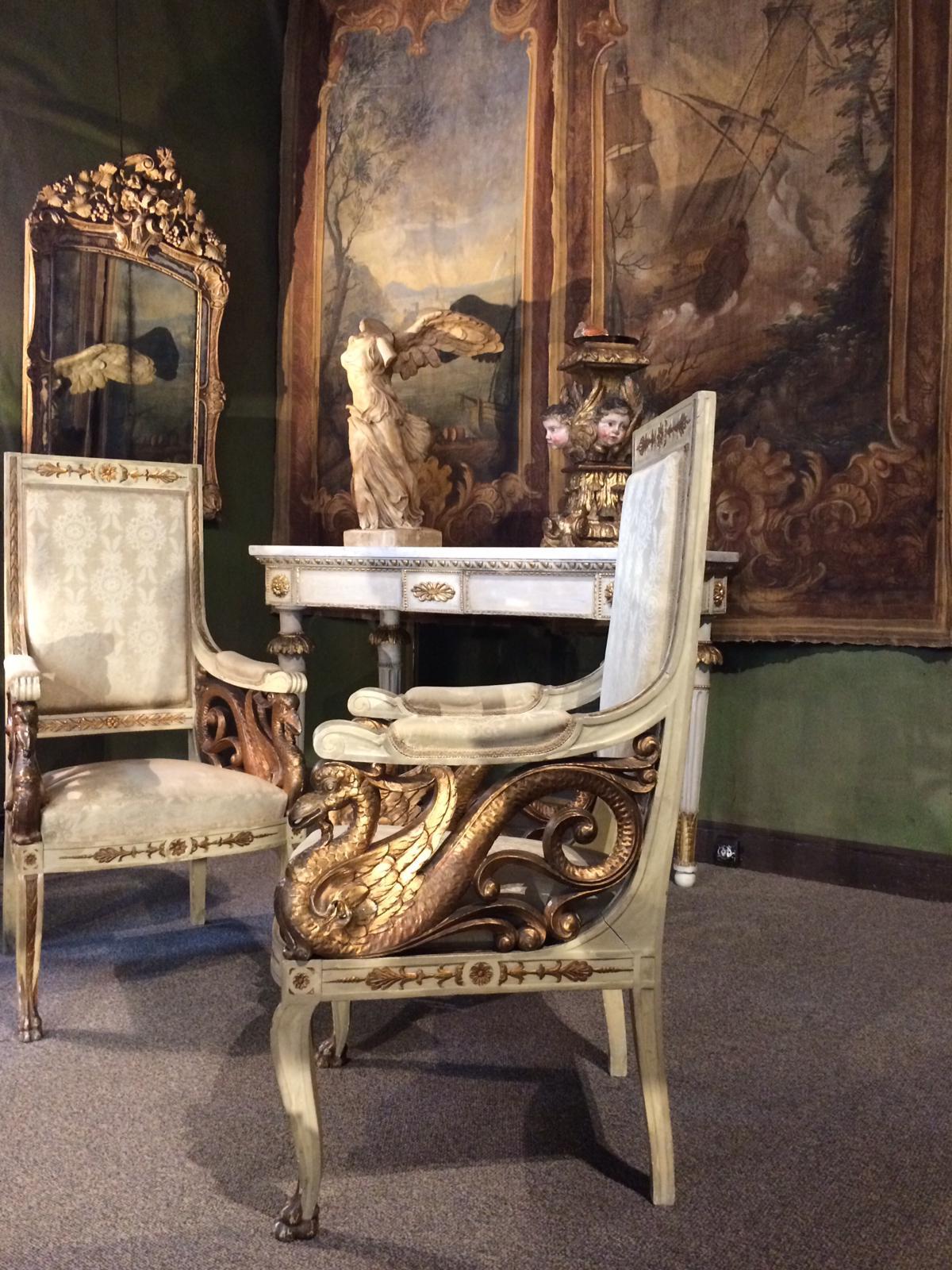 Empire Pair of Swan 19th Century Armchairs For Sale