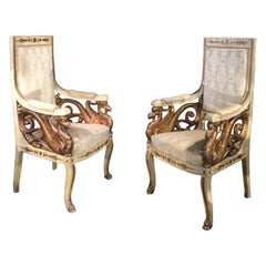 Antique Pair of Swan 19th Century Armchairs