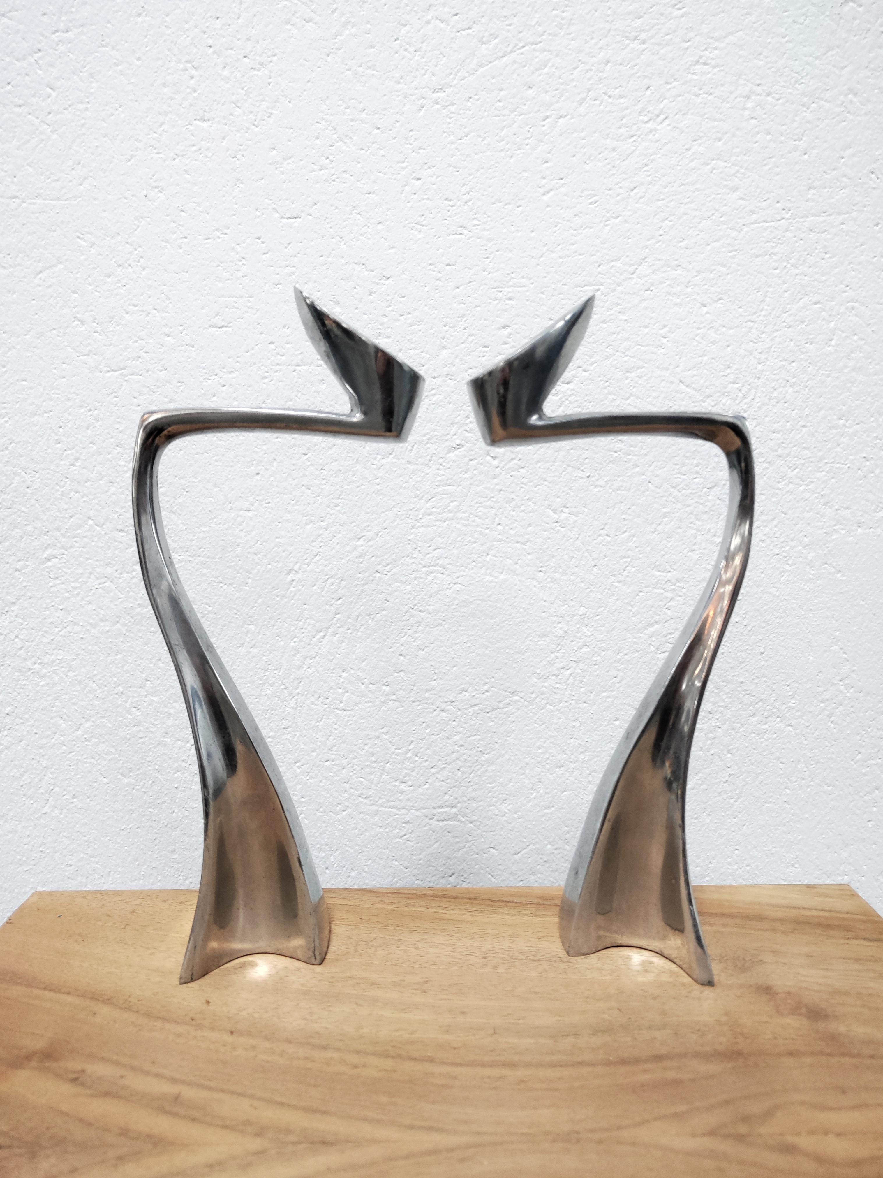 Pair of Swan Candle Holders in Aluminum by Matthew Hilton for SCP England, 1987 For Sale 1