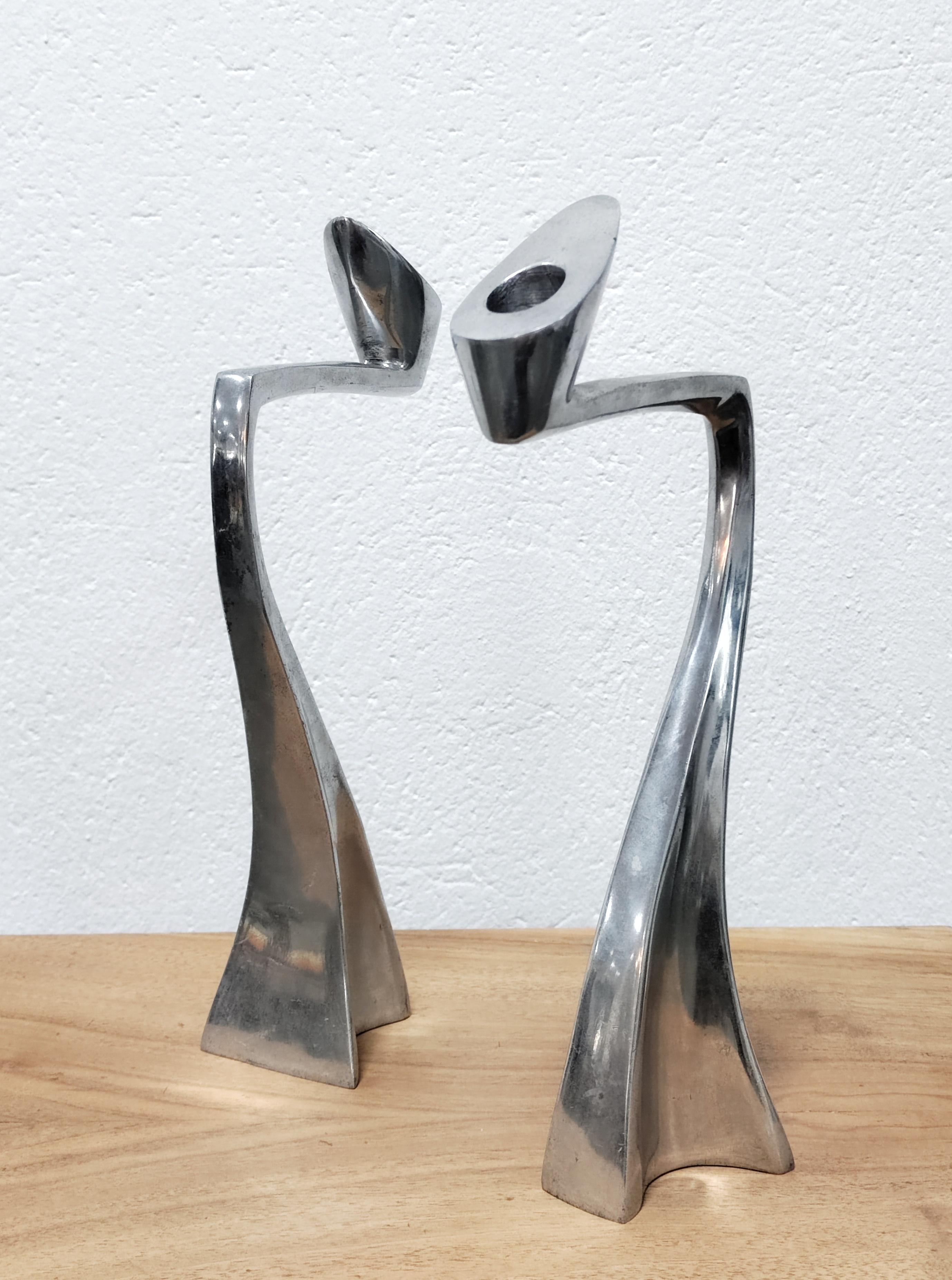 Pair of Swan Candle Holders in Aluminum by Matthew Hilton for SCP England, 1987 For Sale 2