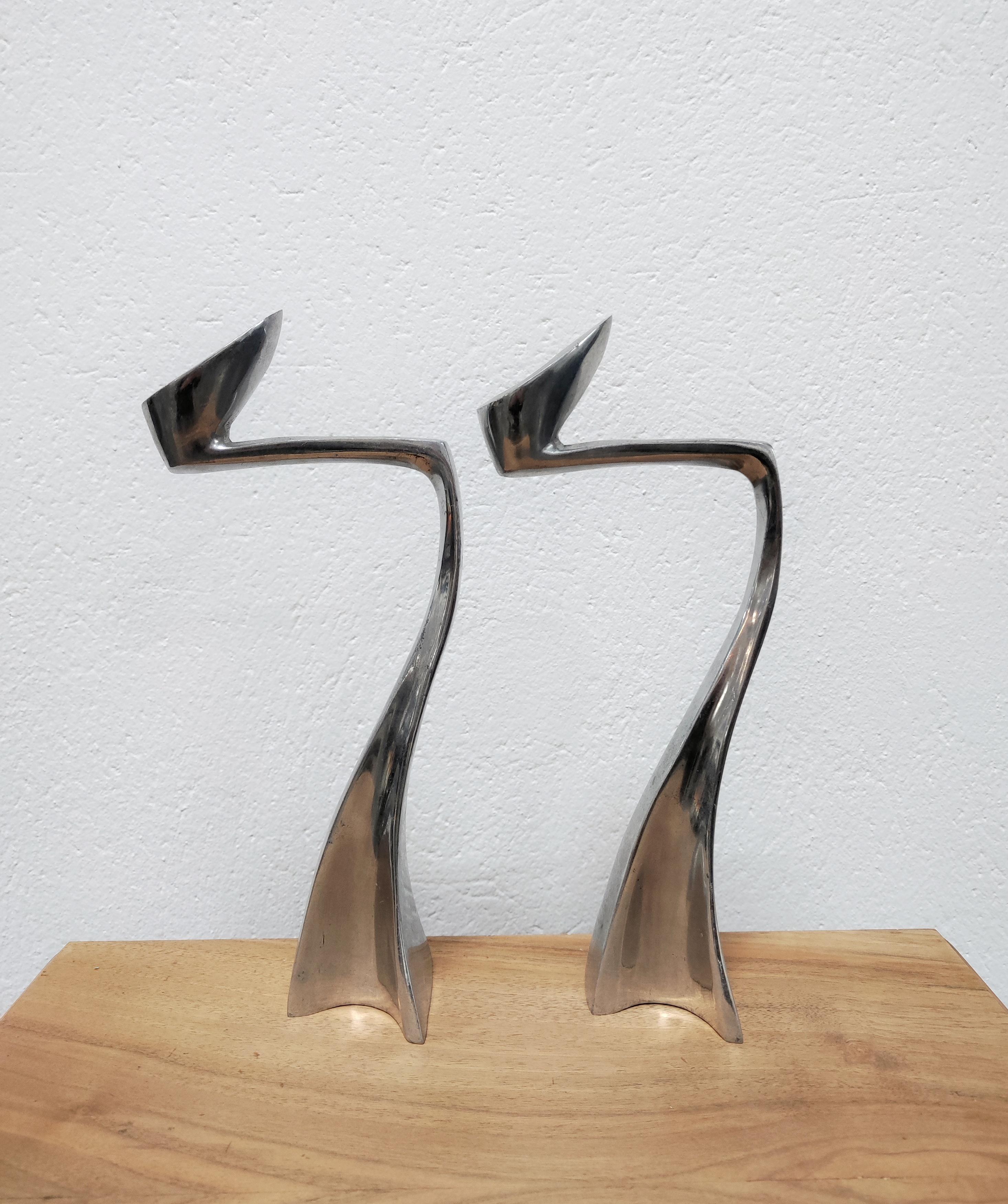 Post-Modern Pair of Swan Candle Holders in Aluminum by Matthew Hilton for SCP England, 1987 For Sale