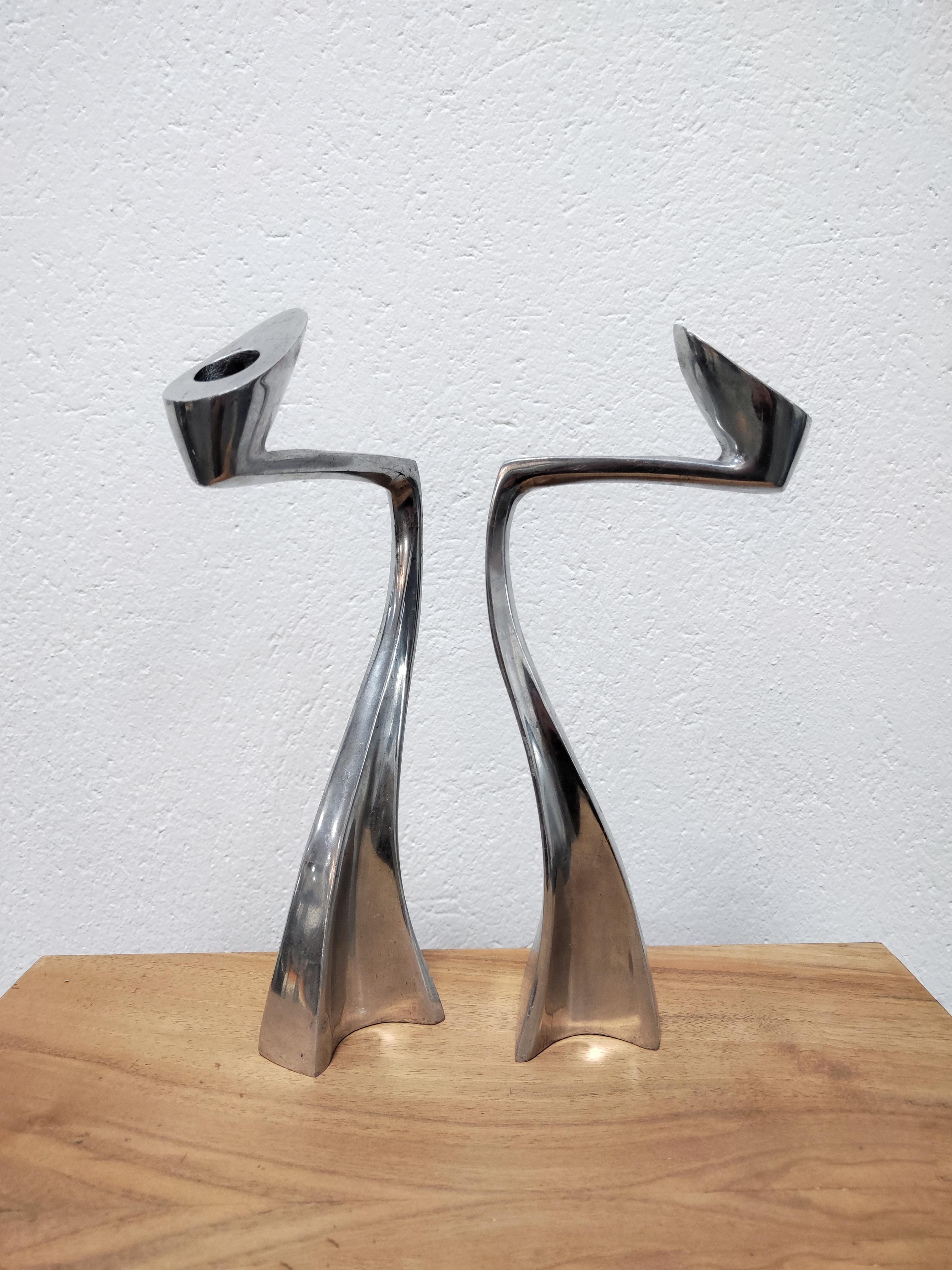 English Pair of Swan Candle Holders in Aluminum by Matthew Hilton for SCP England, 1987 For Sale