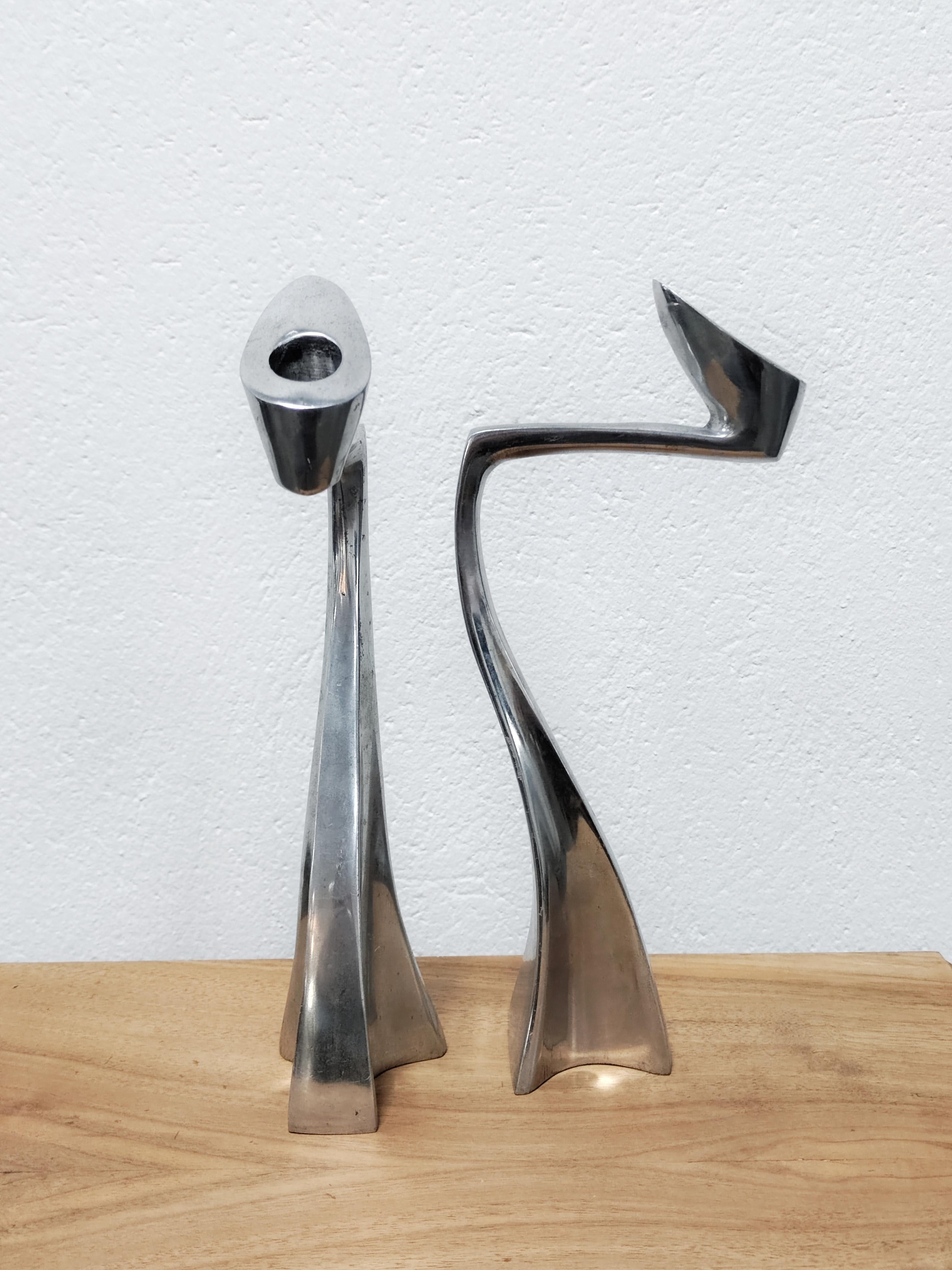 Pair of Swan Candle Holders in Aluminum by Matthew Hilton for SCP England, 1987 In Good Condition For Sale In Beograd, RS