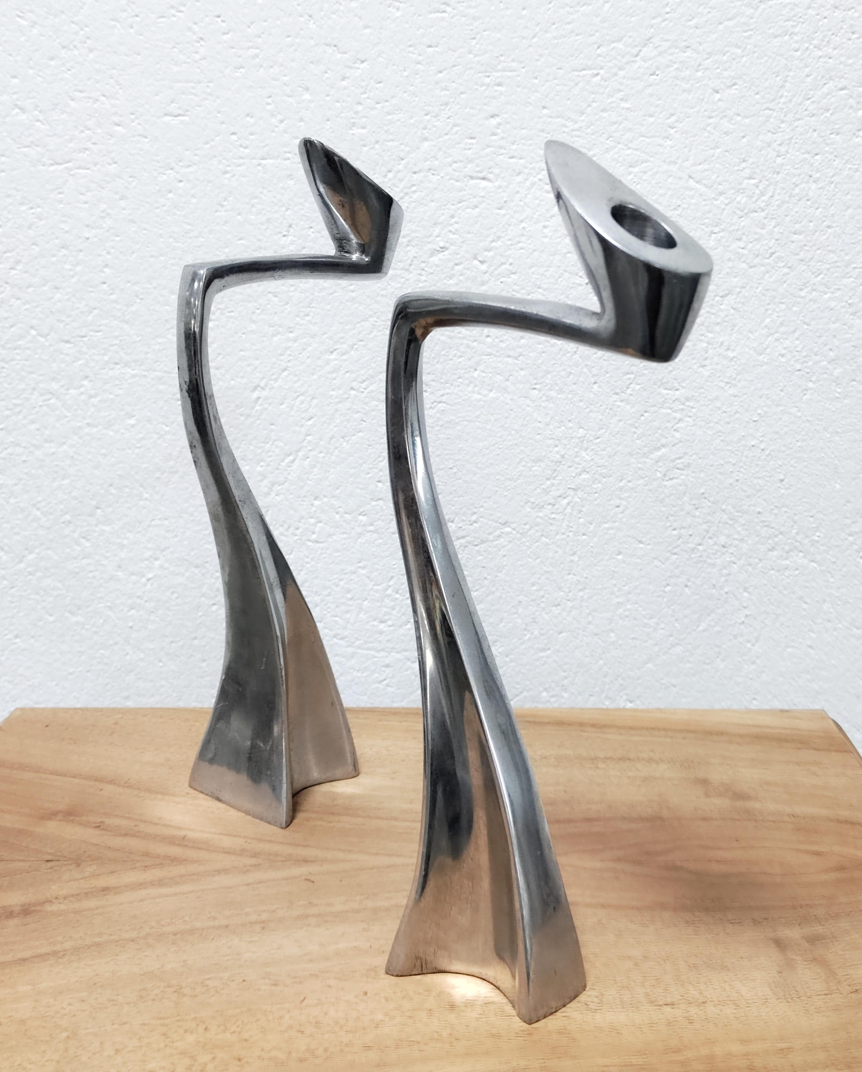 Late 20th Century Pair of Swan Candle Holders in Aluminum by Matthew Hilton for SCP England, 1987 For Sale