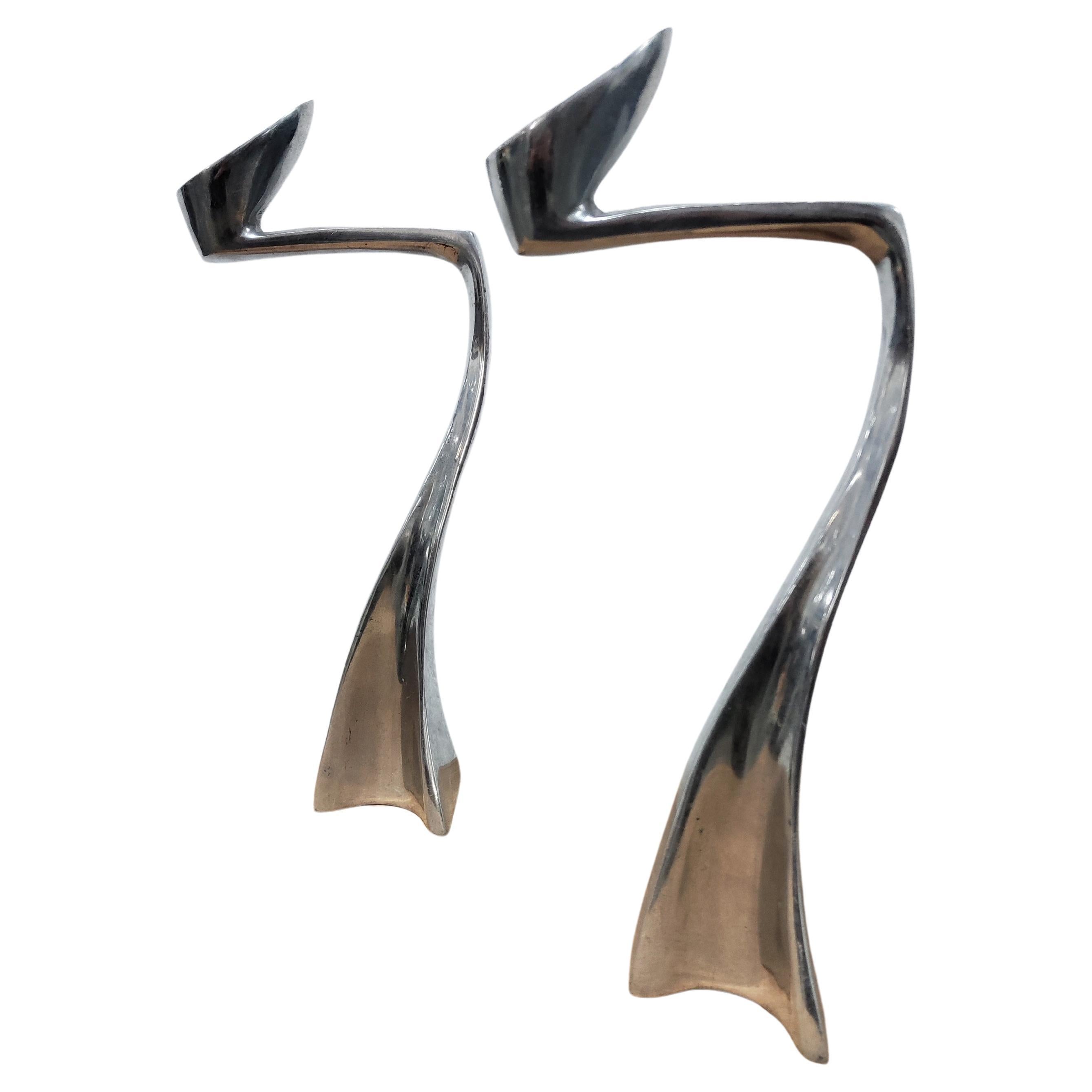 Pair of Swan Candle Holders in Aluminum by Matthew Hilton for SCP England, 1987 For Sale