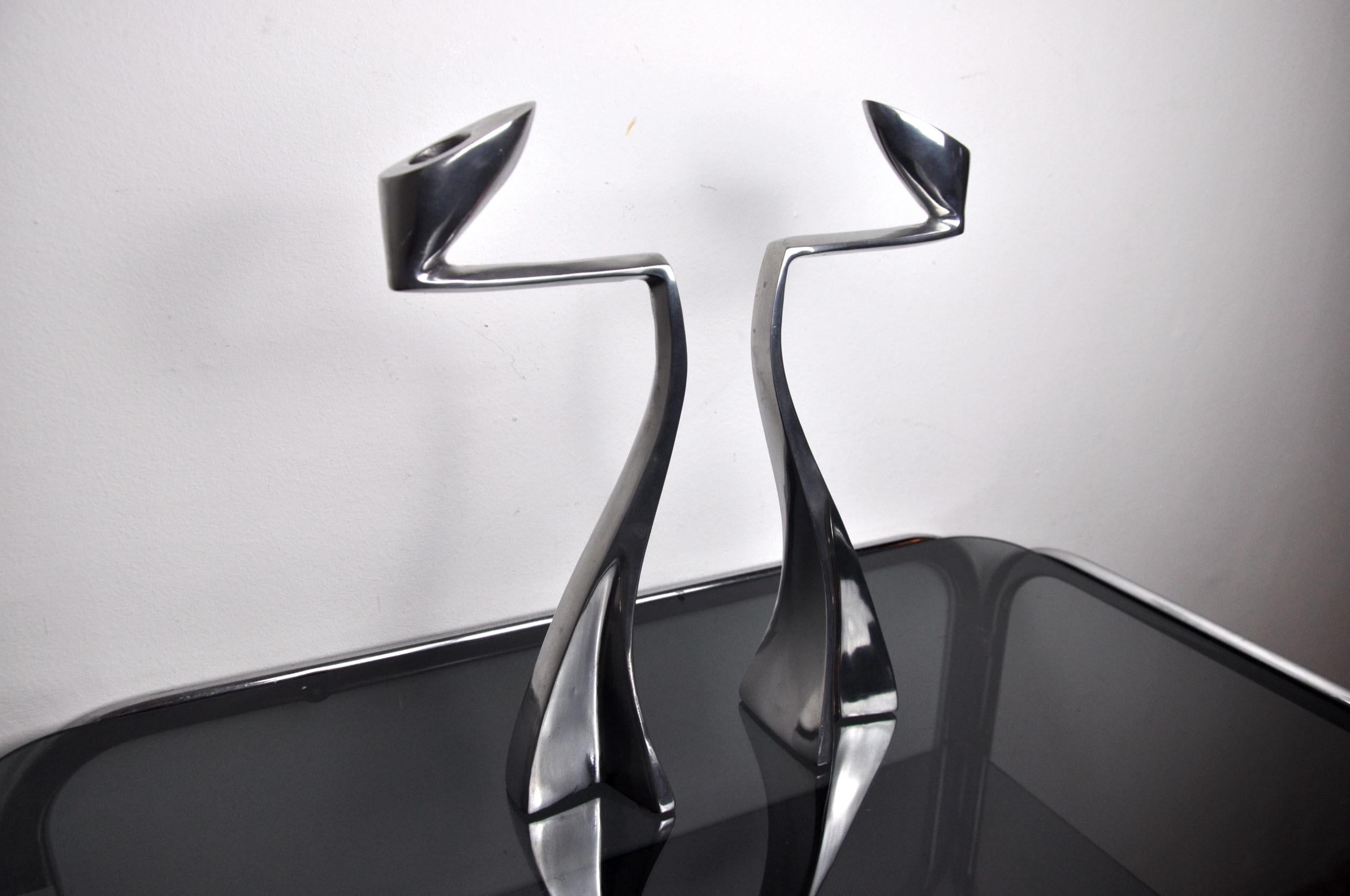 Hollywood Regency Pair of Swan Candlesticks by Matthew Hilton, England, 1980 For Sale