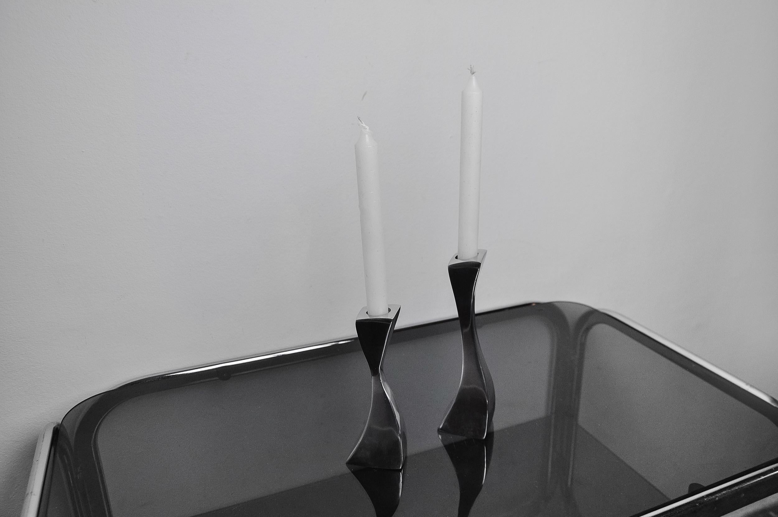 English Pair of Swan Candlesticks by Matthew Hilton, England, 1980 For Sale