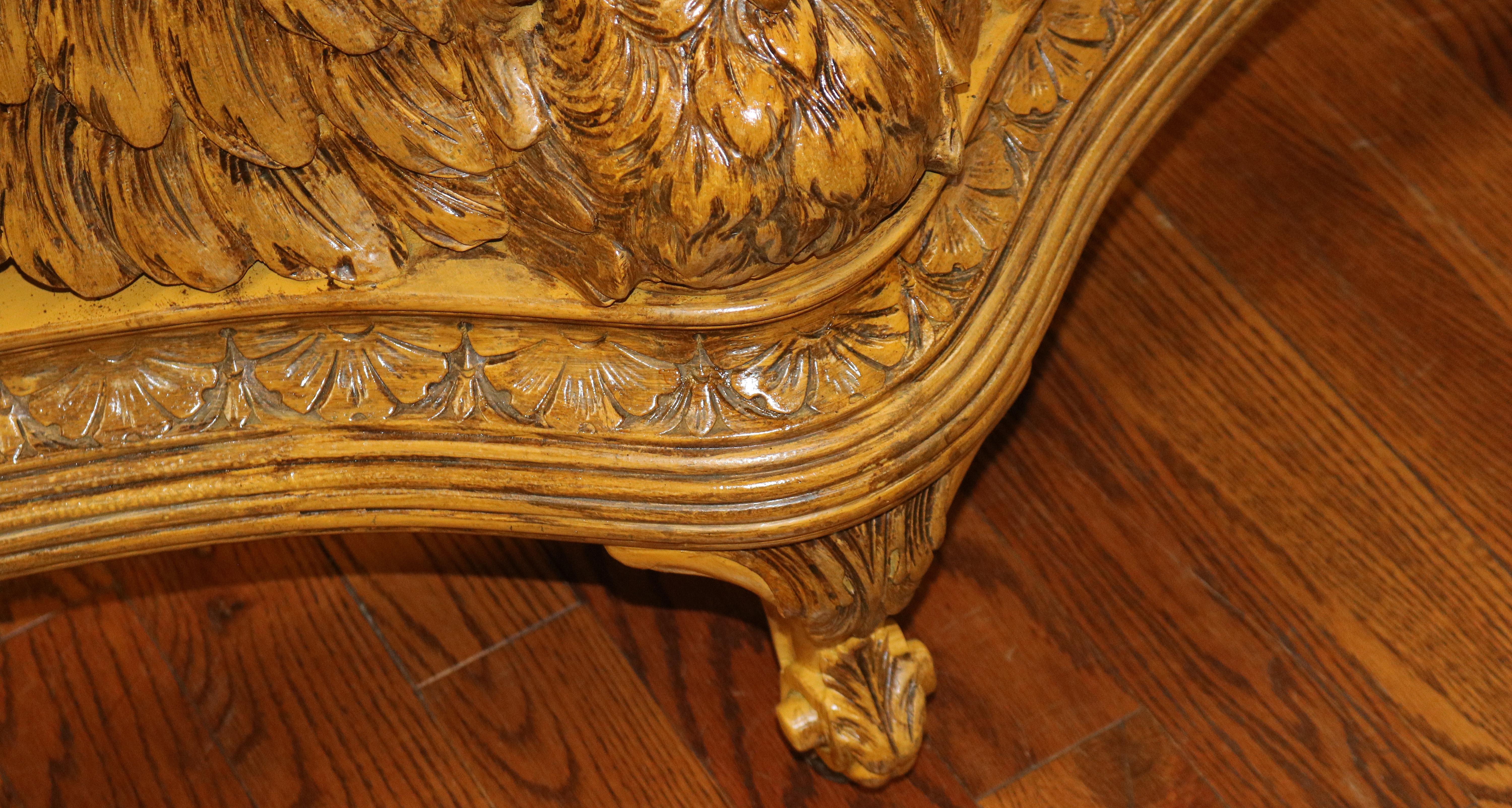 Pair of Swan Carved Paint Decorated & Inlaid Kingwood Twin Beds Circa 1920 For Sale 12