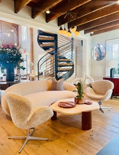 Pair of Swan Chairs in Moonlight Shearling by Arne Jacobsen 1958