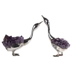 Pair of Swans in Silver Metal by Gerson of Bahia, Brazil