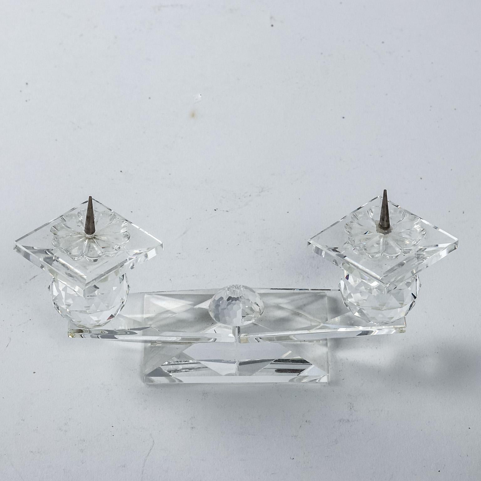 Austrian Pair of Swarovski Crystal Two-Tier Pin Candleholders For Sale