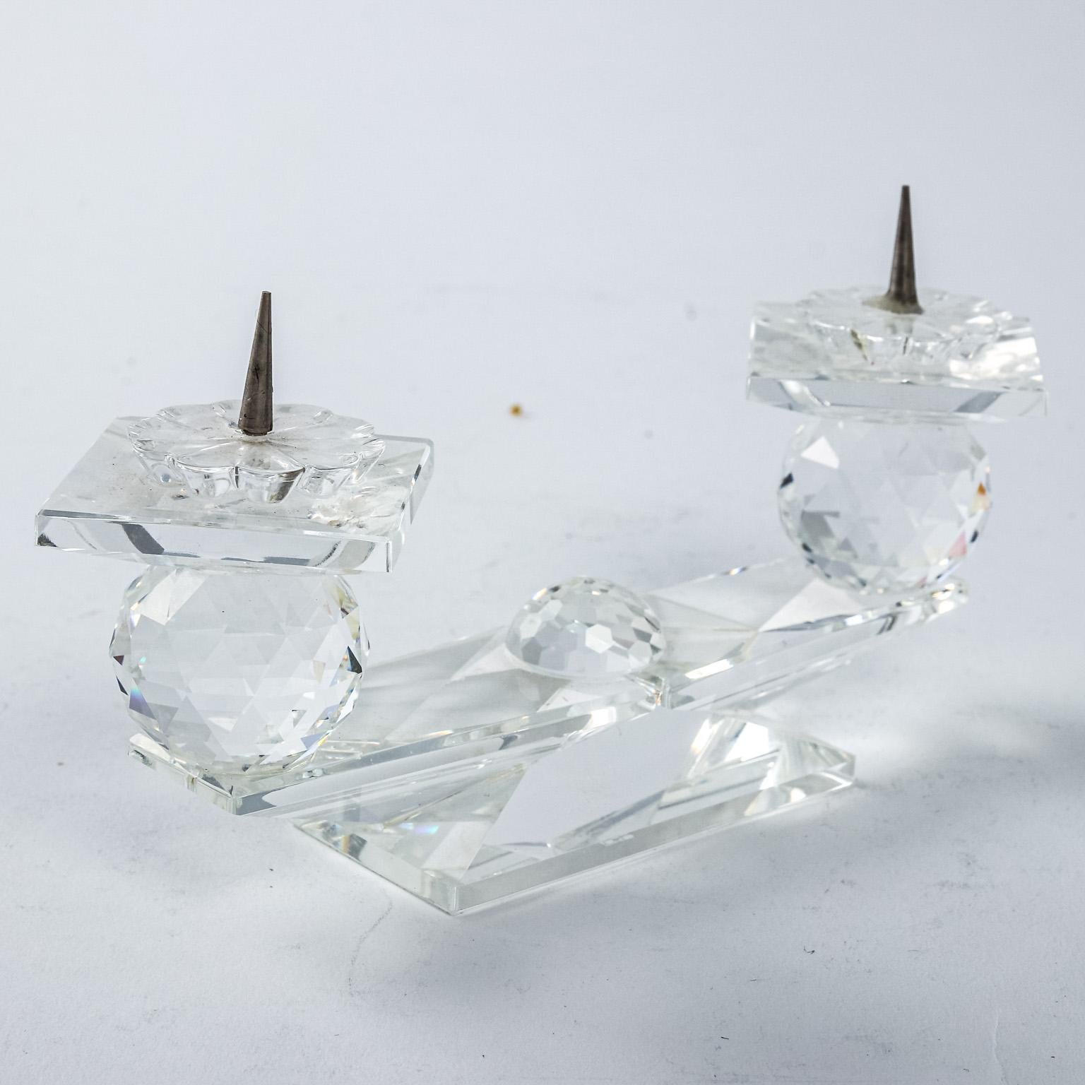 20th Century Pair of Swarovski Crystal Two-Tier Pin Candleholders For Sale