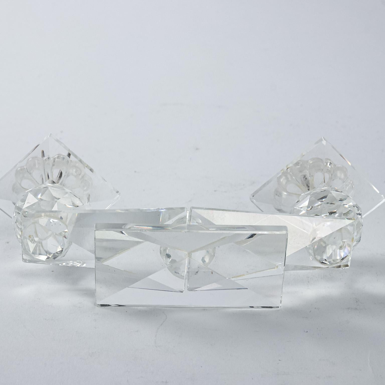 Pair of Swarovski Crystal Two-Tier Pin Candleholders For Sale 1