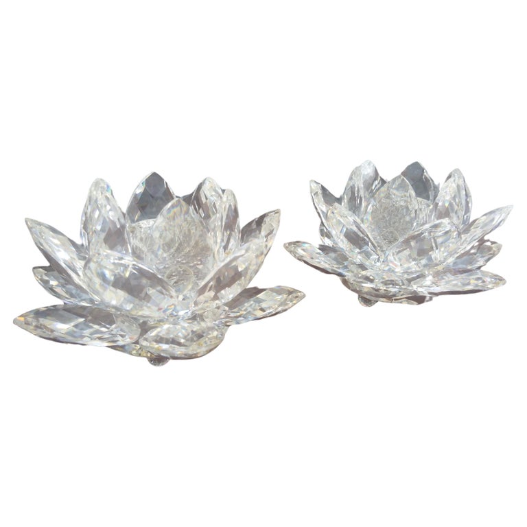 Pair of Swarovski Crystal Water Lily Candleholders w/ box  display picture 1