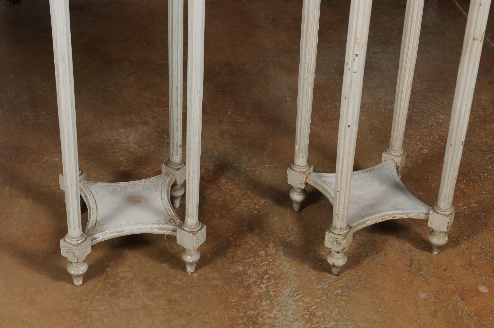 Pair of Swedish 1830s Neoclassical Painted Pedestal Stands with Carrara Marble For Sale 11