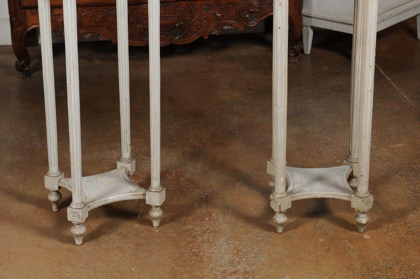 19th Century Pair of Swedish 1830s Neoclassical Painted Pedestal Stands with Carrara Marble For Sale
