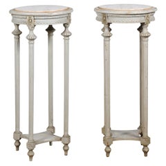 Pair of Swedish 1830s Neoclassical Painted Pedestal Stands with Carrara Marble