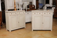 Pair of Swedish 1860s Painted Wood Sideboards with Four Drawers and Two Doors