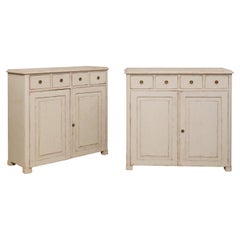 Pair of Swedish 1860s Painted Wood Sideboards with Four Drawers and Two Doors