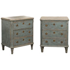 Pair of Swedish 1870s Petite Commodes from Göteborg with Dark Blue Grey Finish