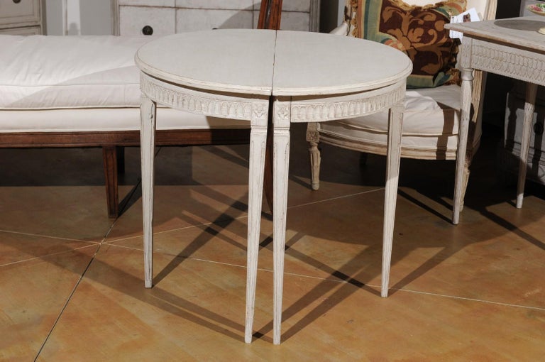 Pair of Swedish 1880s Neoclassical Style Painted Demilunes with Carved ...