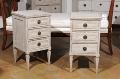 Pair of Swedish 1890s Gustavian Style Painted Bedside Chests with Reeded Drawers