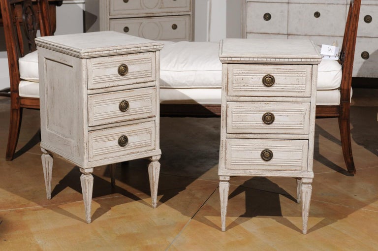 Pair Of Swedish 1890s Gustavian Style Painted Bedside Chests With