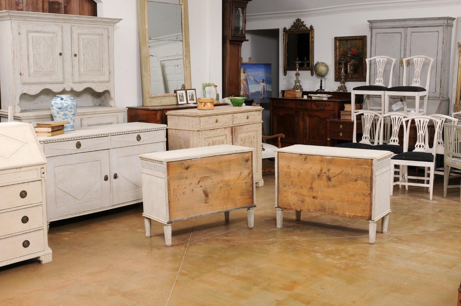 Pair of Swedish 1890s Gustavian style Painted Chests with Greek Key Friezes 4
