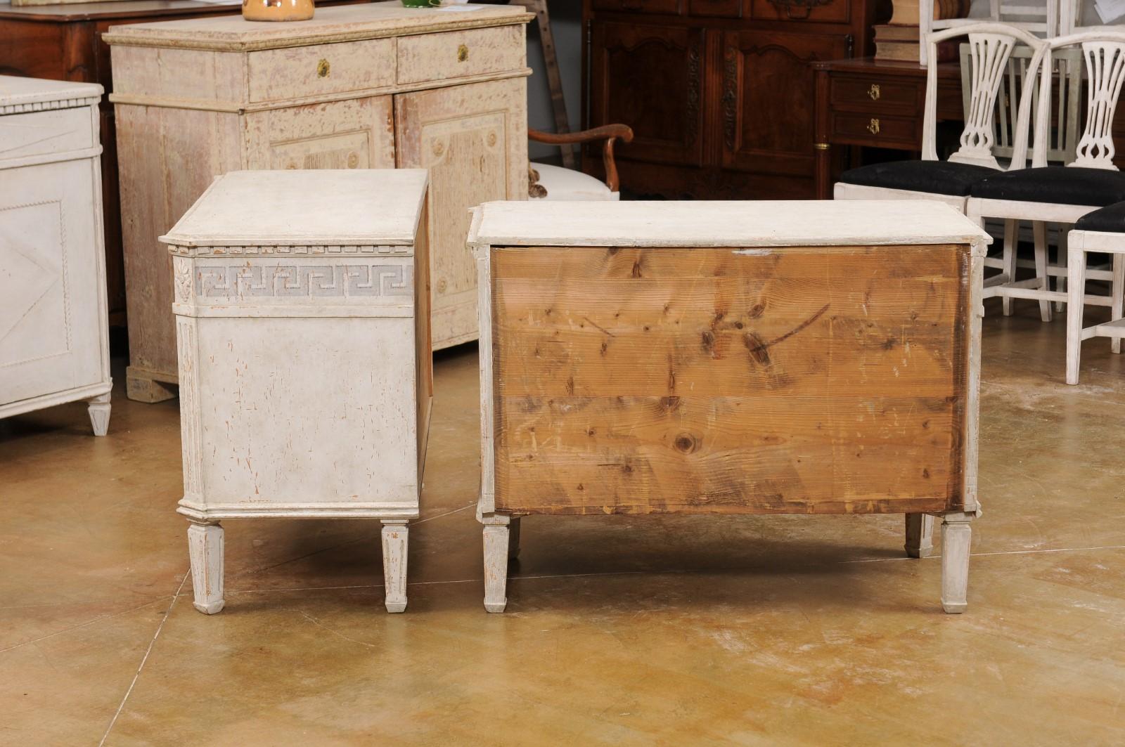 Pair of Swedish 1890s Gustavian style Painted Chests with Greek Key Friezes 5