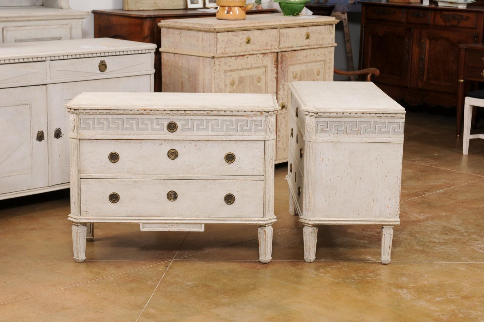 Pair of Swedish 1890s Gustavian style Painted Chests with Greek Key Friezes 6