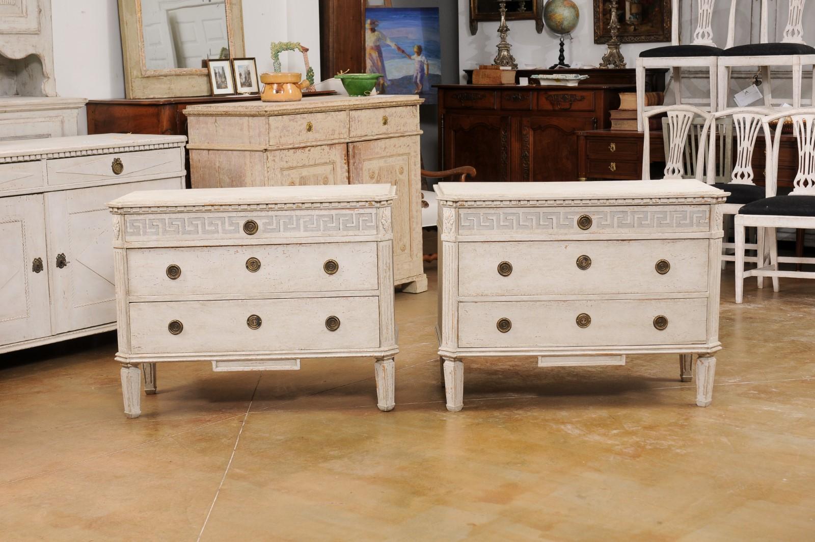 Pair of Swedish 1890s Gustavian style Painted Chests with Greek Key Friezes 7