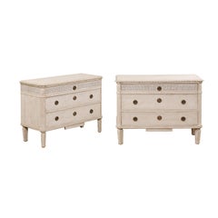 Pair of Swedish 1890s Gustavian style Painted Chests with Greek Key Friezes